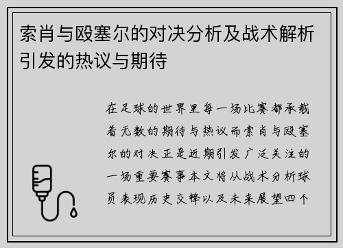 索肖与殴塞尔的对决分析及战术解析引发的热议与期待